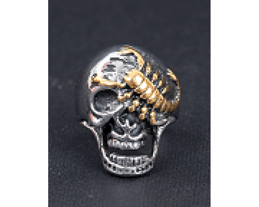 Men's silver ring in the shape of a skull with a scorpion on it RM46