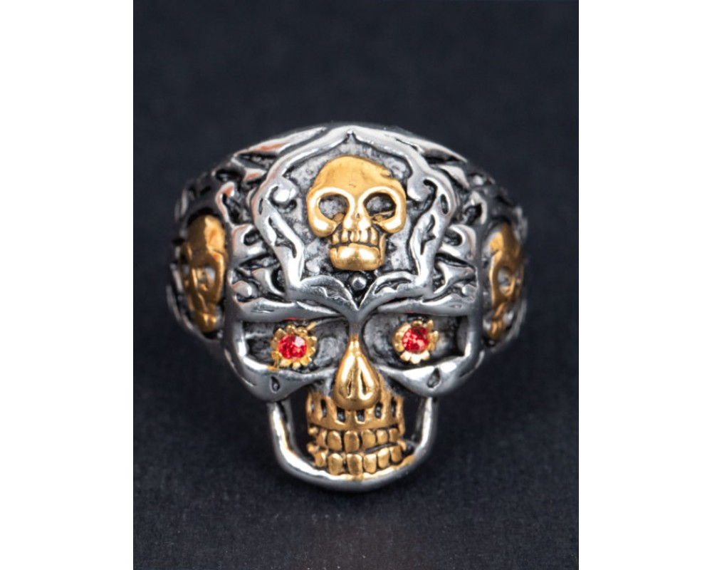 Skull-shaped gold and silver men's ring RM28